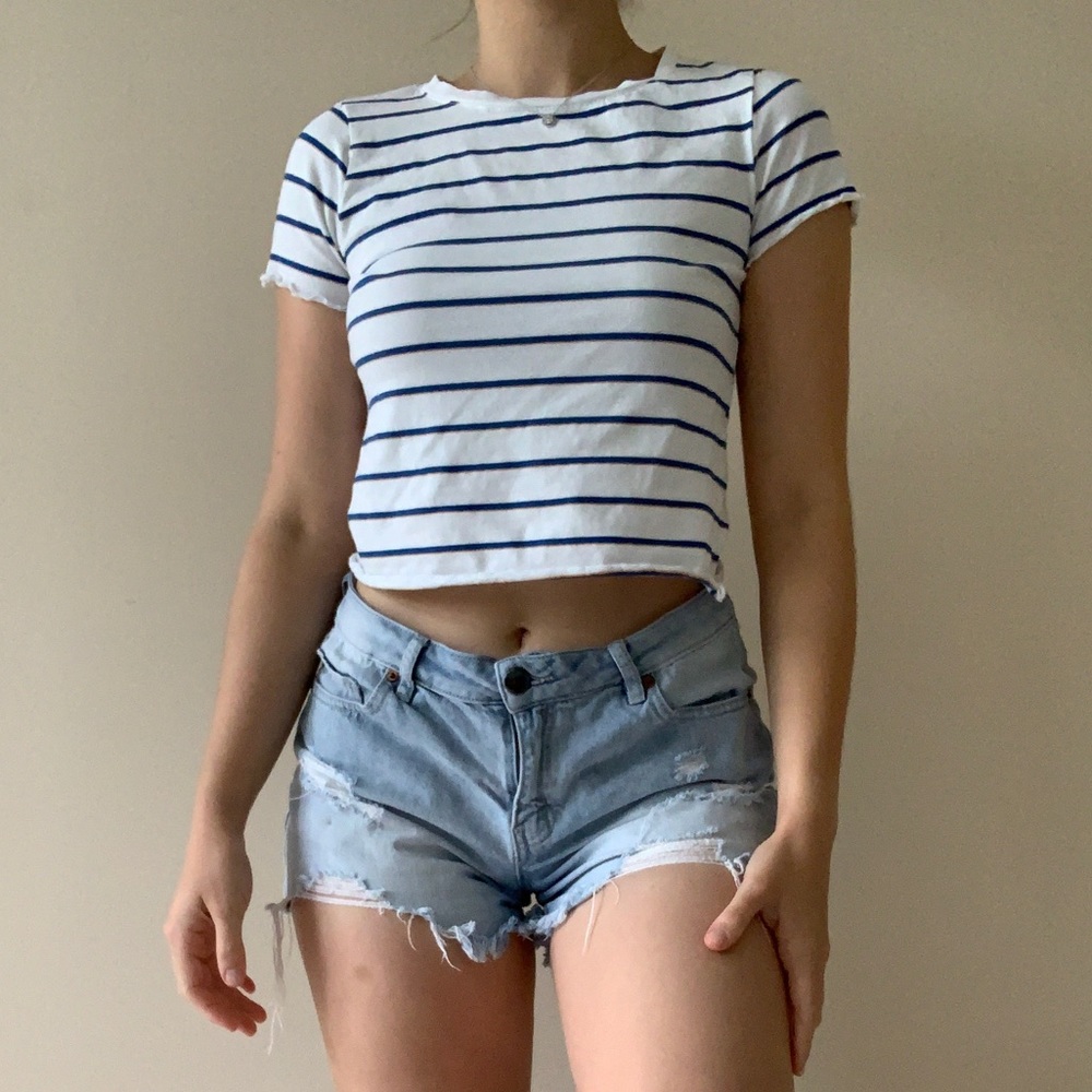 Glitz Cropped Striped Tee with Ruffle Sleeves